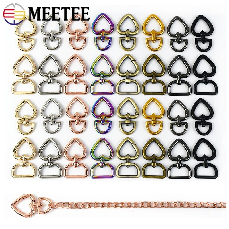 13/20mm 100Pcs Heart Bag Strap Buckle Metal Swivel Clasp Dog Collar Webbing Trigger Snap Hook Keyring Hangers DIY Accessories