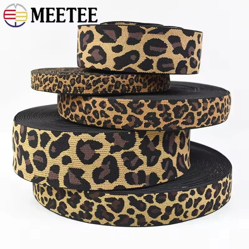 15/500Meters 15-50mm Leopard Jacquard Elastic Band for Sewing Clothes Yoga Sport Pants Rubber Ribbon Belt DIY Garment Accessories