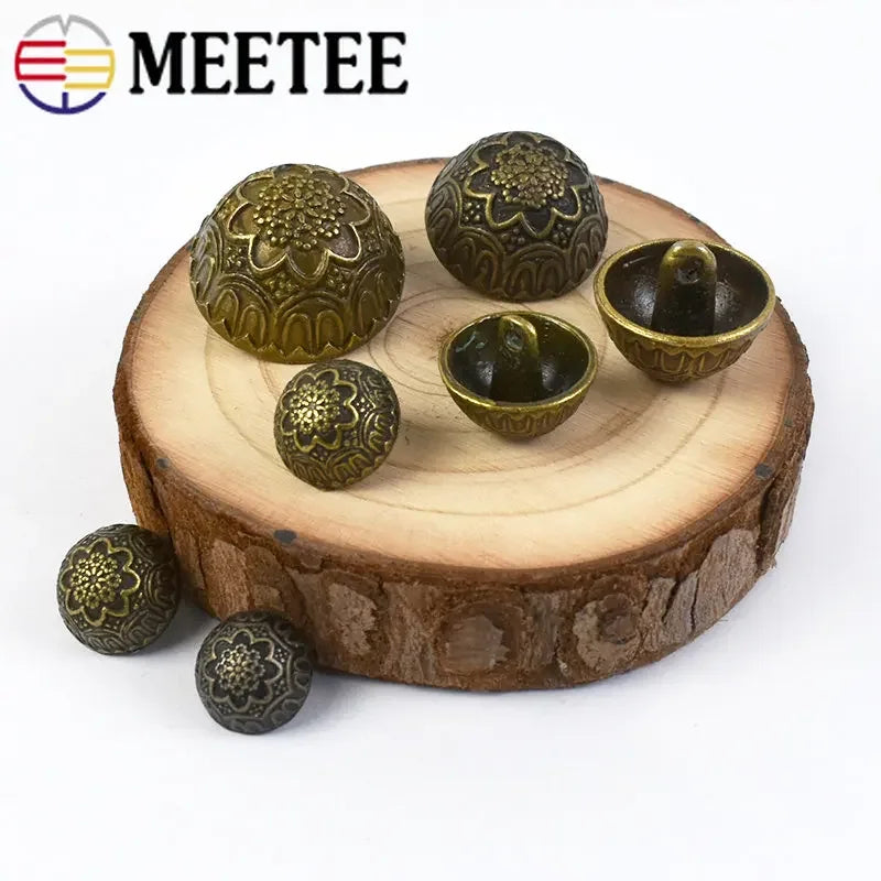 30/1000Pcs Meetee 12-23mm Metal Bronze Carved Retro Buttons Mushroom for Shirt Jacket Coat Sewing Clothing Scrapbook Accessories D2-6