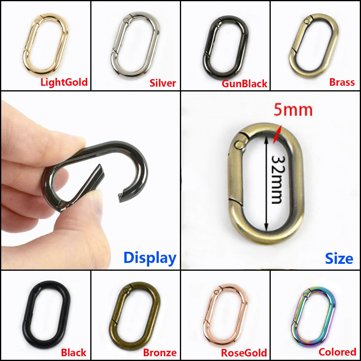 15/500Pcs 20/25/32mm Spring Gate O Ring Metal Buckles Openable Keyring Snap Hook Bag Strap Trigger Carabiner Clip Clasp Accessories