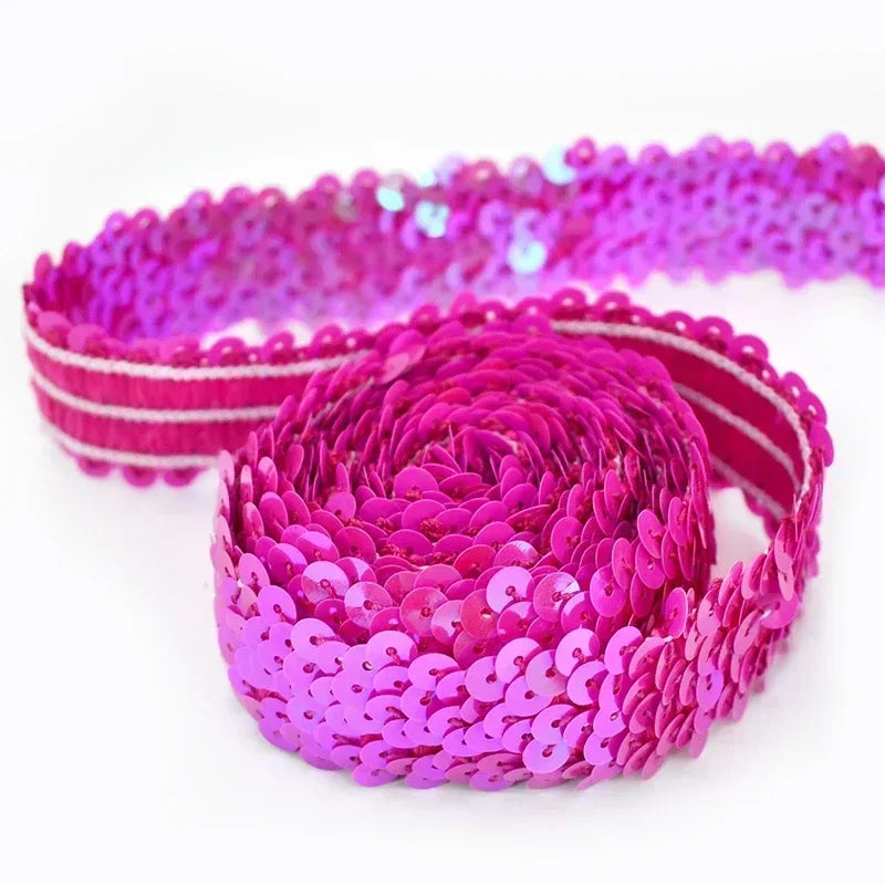 5/150M 30mm Sequins Lace Trim Stretch Ribbon Strap Laces Fabric for Craft Wedding Dress Clothes Elastic Band Sewing Accessories