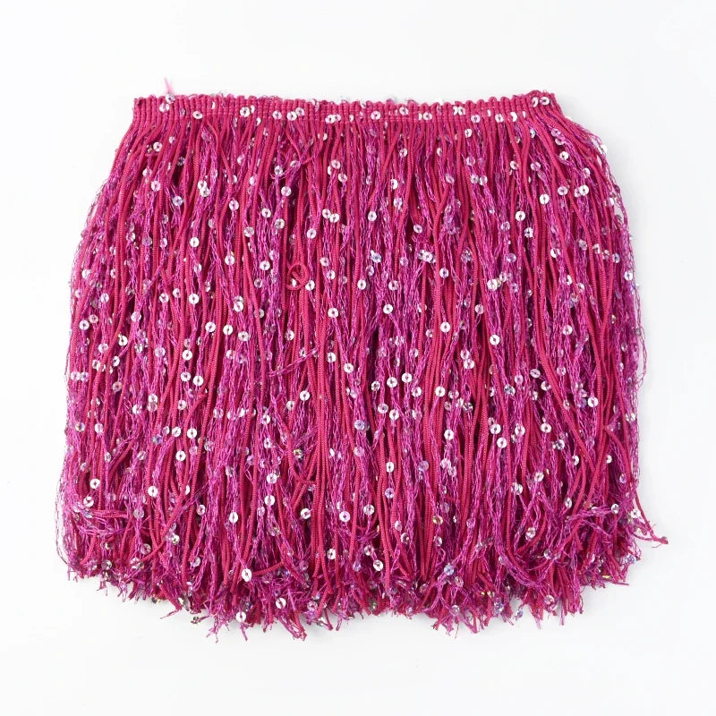 2/60Meters Meetee 20cm Sequin Tassel Fringe Lace Trim Dress Decoration Sewing Fringes Trimming Latin Stage Costume Tassels Ribbon