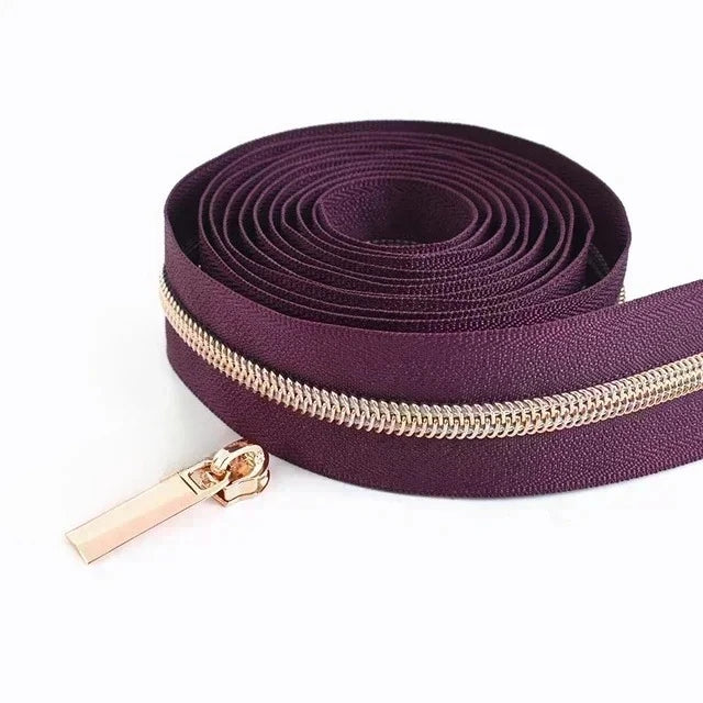 8/200Meters 5# Long Nylon Zipper Tape RoseGold Teeth Zippers Sliders for Bag Garment Repair Zips Kit DIY Sewing Accessories