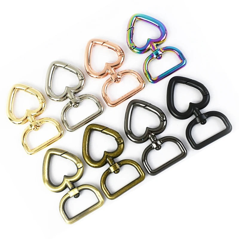 13/20mm 100Pcs Heart Bag Strap Buckle Metal Swivel Clasp Dog Collar Webbing Trigger Snap Hook Keyring Hangers DIY Accessories