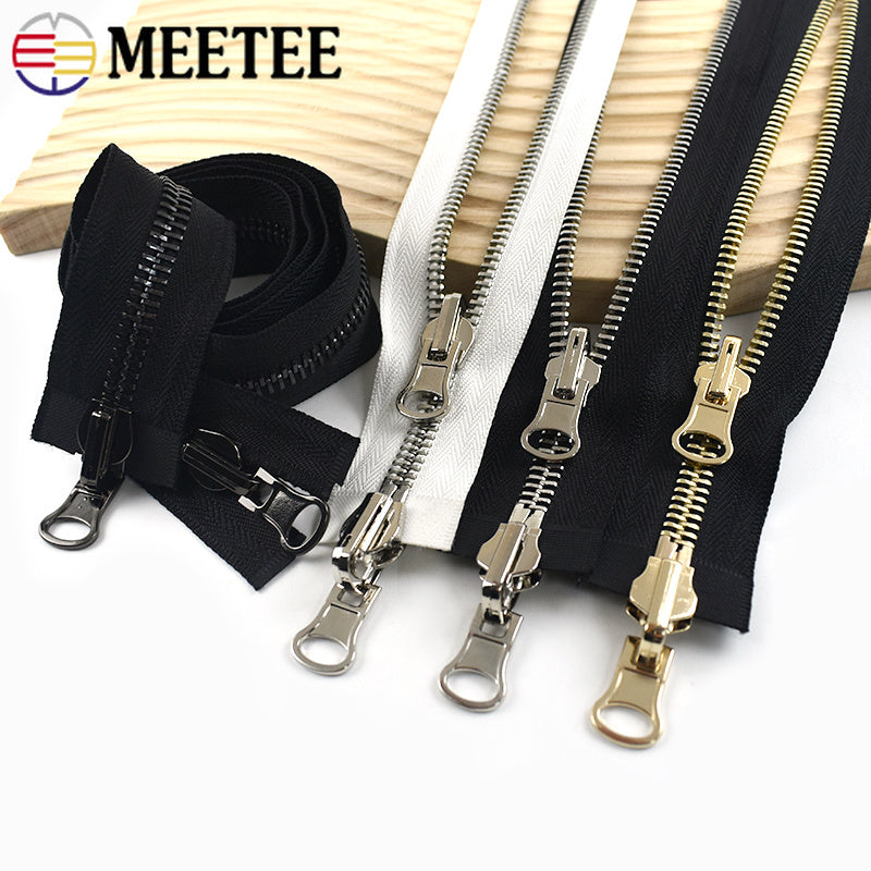 5Pcs 70-100cm Double Sliders Open-End Zippers 5# 8# Metal Zipper Clothing Closure Zip Luggage Replace Zips Sewing Accessories
