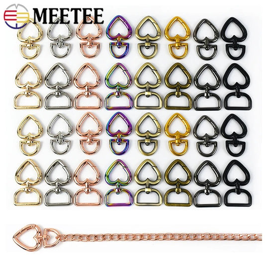 13/20mm 100Pcs Heart Bag Strap Buckle Metal Swivel Clasp Dog Collar Webbing Trigger Snap Hook Keyring Hangers DIY Accessories