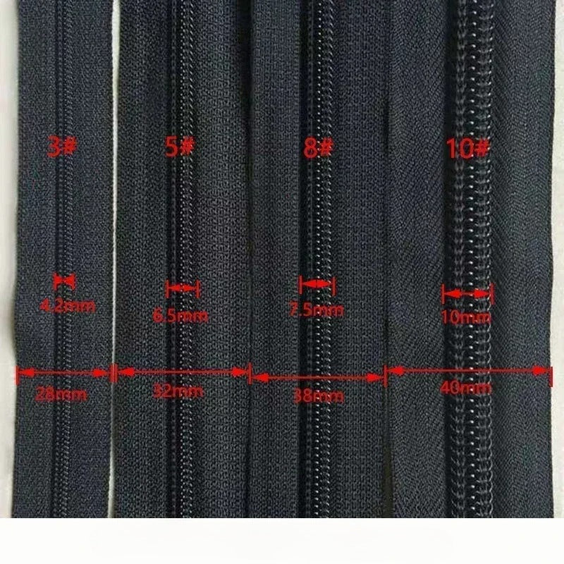20Pcs 3# 5# 8# 10# Nylon Zippers Tape + Zipper Sliders 5Meters Clothes Sewing Zip Roll Replace Repair Zips Pull Head Closure Accessory