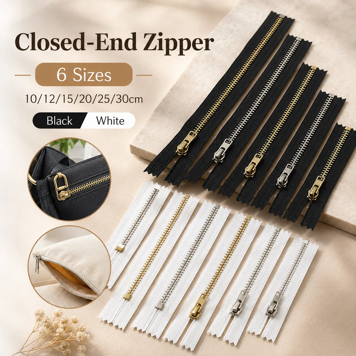 Meetee 3# 20/600Pcs Metal Zipper 10-30cm Bag Close End Zip Black White Zippers Pocket Purse Jeans Zips DIY Sewing Accessories