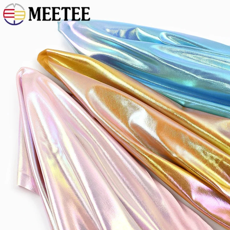 90/1350*145cm Metallic Foil Stretch Fabric Spandex Fabrics Laser Cloth for Sewing Costume Stage Party Christmas Craft Accessory
