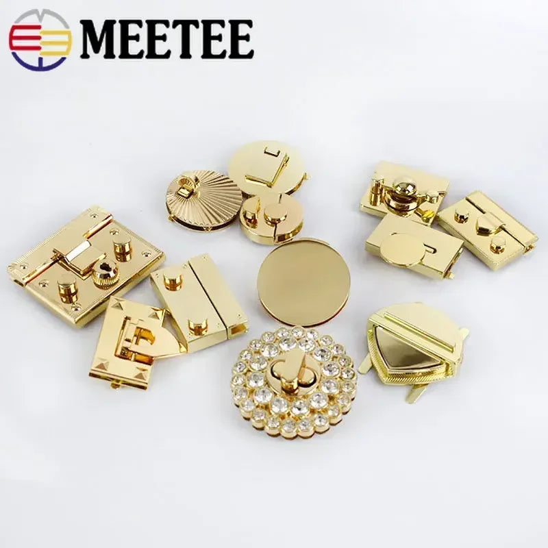 2/60Pcs Meetee Metal Clasp Turn Lock Twist Locks Round Rectangle Bag Decor Buckles DIY Handbag Purse Hardware Replace Accessories