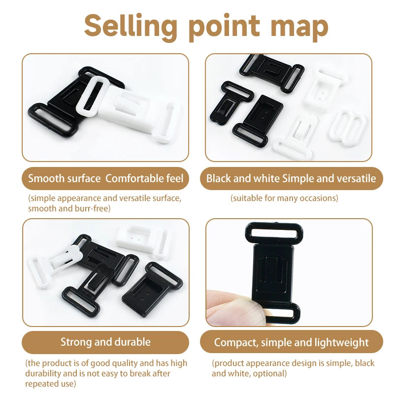 50Sets Black White Bra Strap Adjuster Plastic Buckles 12.5mm Swimsuit 8 Shape O Ring Buckle Underwear Slider Hooks Supplies