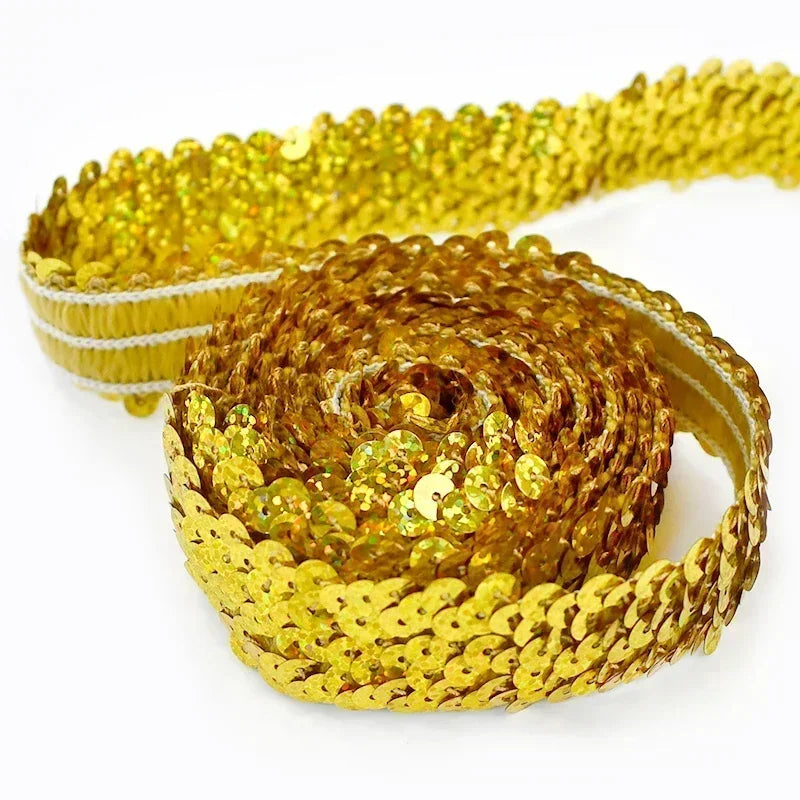5/150M 30mm Sequins Lace Trim Stretch Ribbon Strap Laces Fabric for Craft Wedding Dress Clothes Elastic Band Sewing Accessories