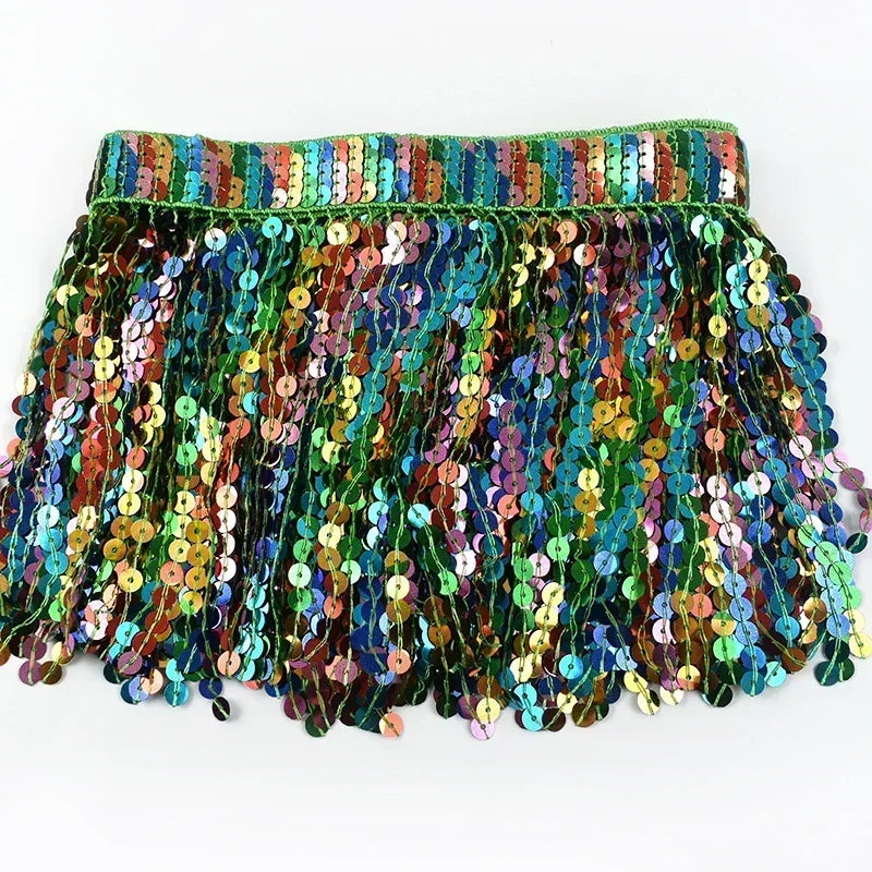 3/100Yards Sequin Fringe Tassel 16cm Latin Stage Clothes Tassels Lace Trim Garment Rainbow Bead Fringes Ribbon Sewing Accessories