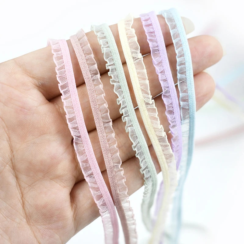 25/800Meters 6mm Elastic Band Pleated Lace Trim Stretch Ribbon for Sewing Underwear Strap Clothes Rubber Band DIY Accessories