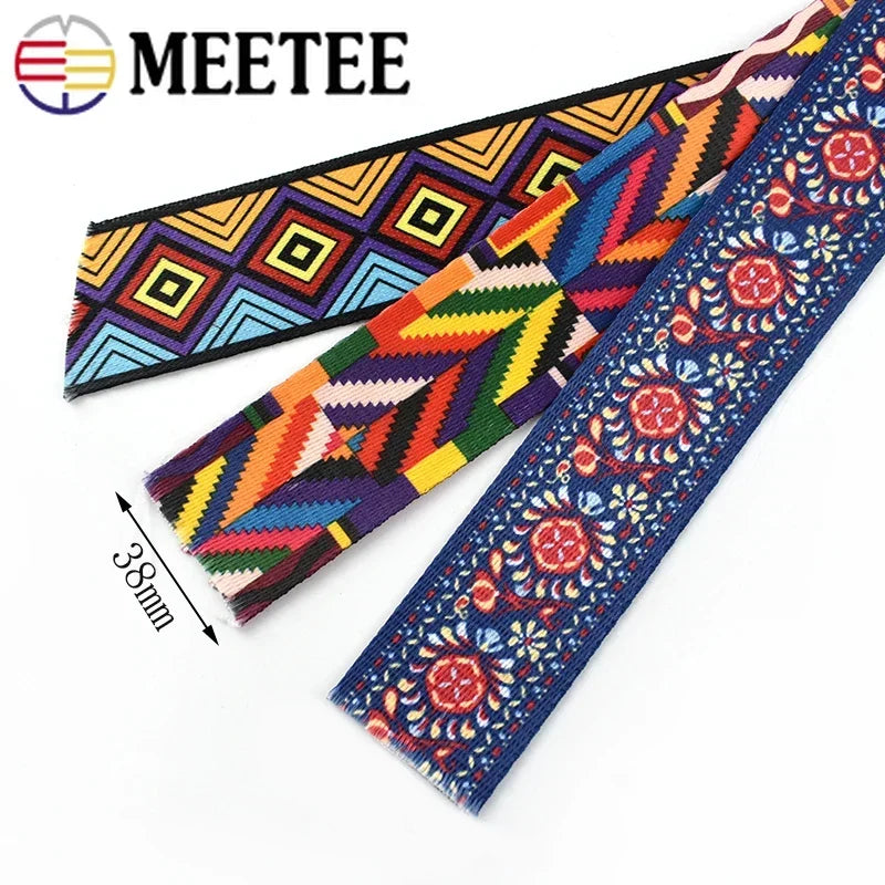 5/150Meters Meetee 38mm Jacquard Printed Webbing Ethnic Ribbon Bags Strap Tape for Sewing Garment Belt Accessories