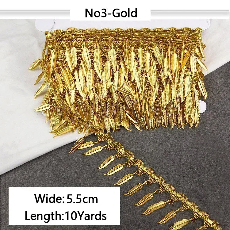 8/200Yards Gold Silver Pendant Lace Sequins Fringe Tassel Ribbon Trim for Stage Party Cosplay Wedding Clothes DIY Sewing Accessory