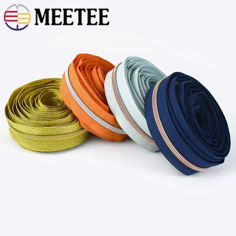 8/300Meters 5# Nylon Zippers Colorful Tooth Coil Zipper for Garment Bags Zip Tape Repair Kit DIY Clothes Tailor Sewing Accessory