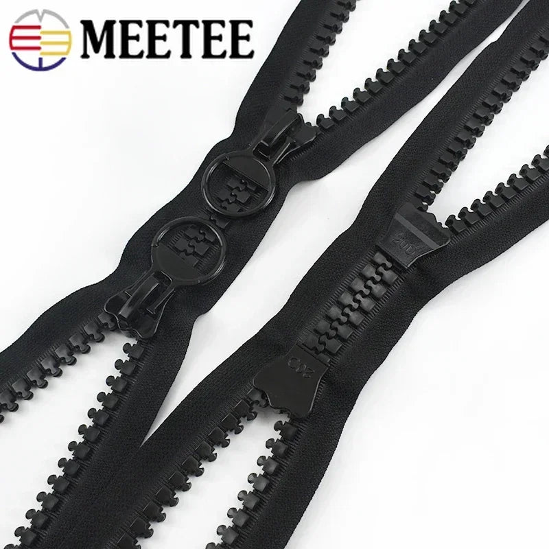 Meetee 1/30pcs 75/80/90/100/120/150cm Black 20# Extra Large Resin Zippers Metal Double-slider Open-end Zip for Down Jacket Coat Sewing