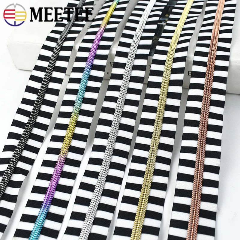 5/120M Meetee 5# Nylon Zipper Tapes Stripe Coil Zippers Garment Clothes Bag Decoration Zip Roll Repair Kit DIY Sewing Accessories