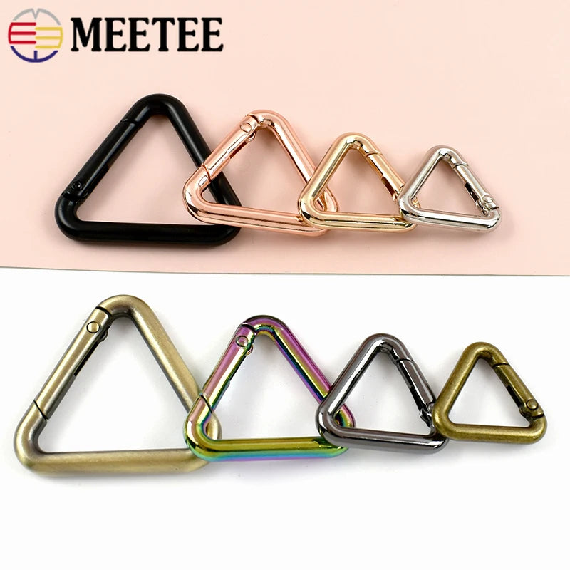 15/500Pcs Metal Triangle Spring Ring Openable Bag Belt Strap Buckle Carabiner Connect Keyring Dog Chain Snap Clasp Trigger Hook