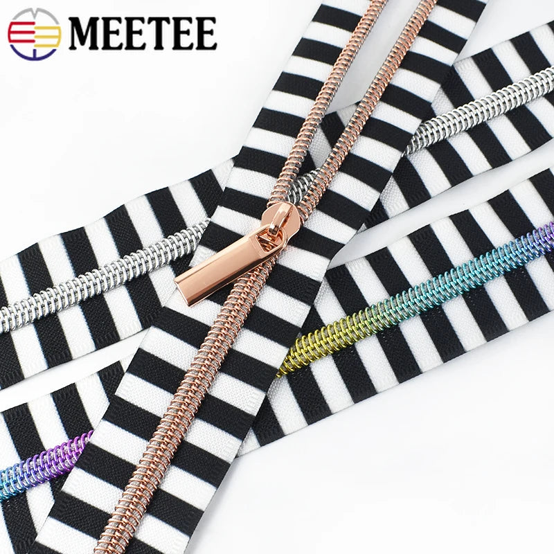 5/120M Meetee 5# Nylon Zipper Tapes Stripe Coil Zippers Garment Clothes Bag Decoration Zip Roll Repair Kit DIY Sewing Accessories