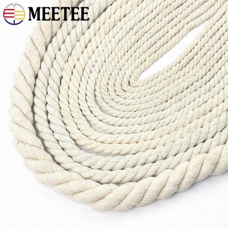 5/150Meter Meetee 5-20mm Beige Cotton Rope Thick Cords for Bag Strap Home Decor Accessories DIY Handmade Ropes Craft
