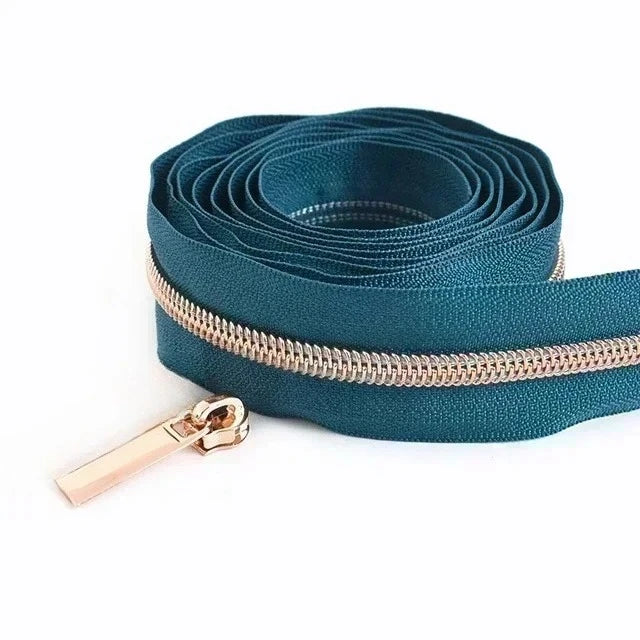 8/200Meters 5# Long Nylon Zipper Tape RoseGold Teeth Zippers Sliders for Bag Garment Repair Zips Kit DIY Sewing Accessories