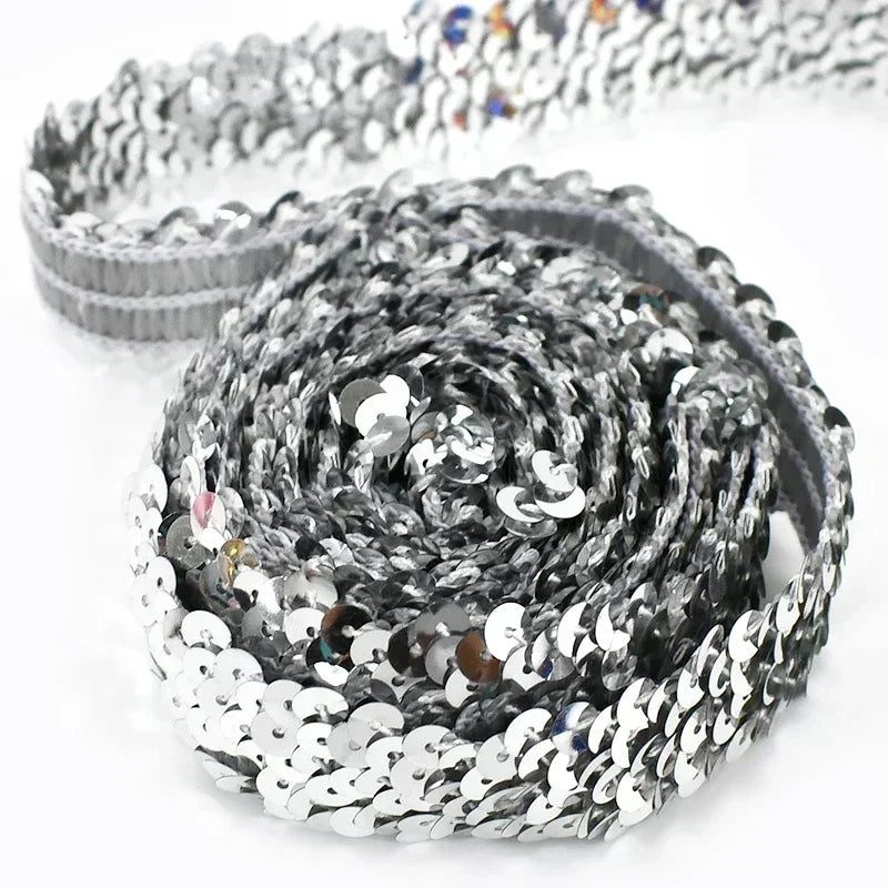 5/150M 30mm Sequins Lace Trim Stretch Ribbon Strap Laces Fabric for Craft Wedding Dress Clothes Elastic Band Sewing Accessories