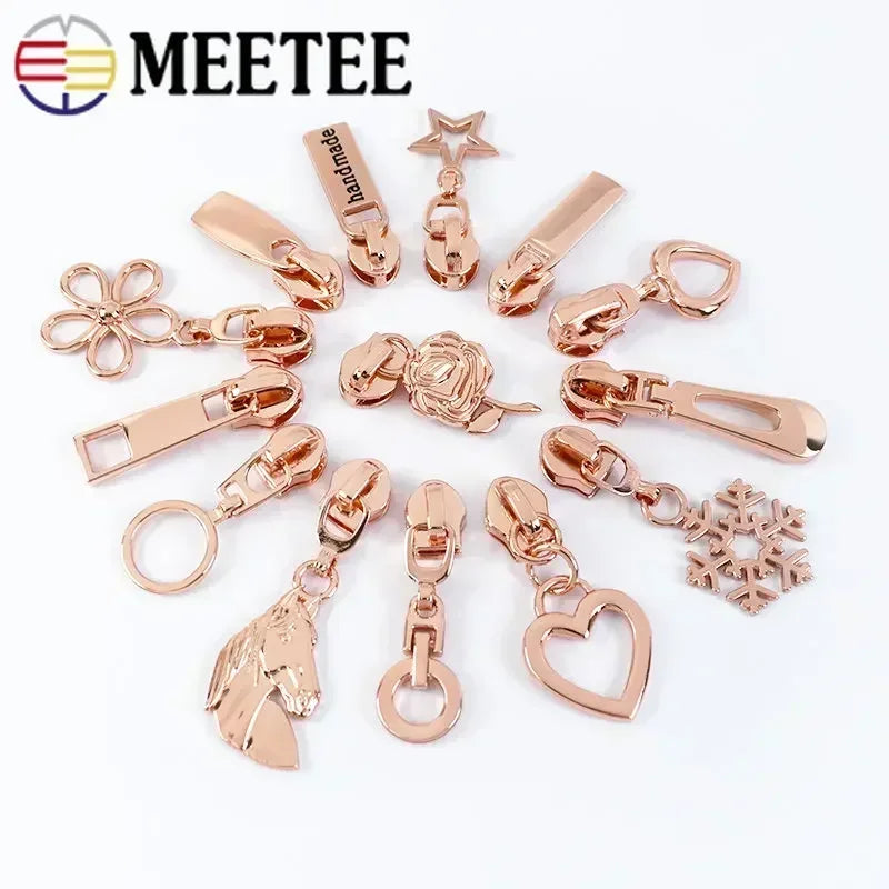 15-500Pcs 5# Rose Gold Zippers Sliders for Nylon Zip Tape Clothes Bag Sewing Zipper Replacement Puller Zips Repair Kit Accessories