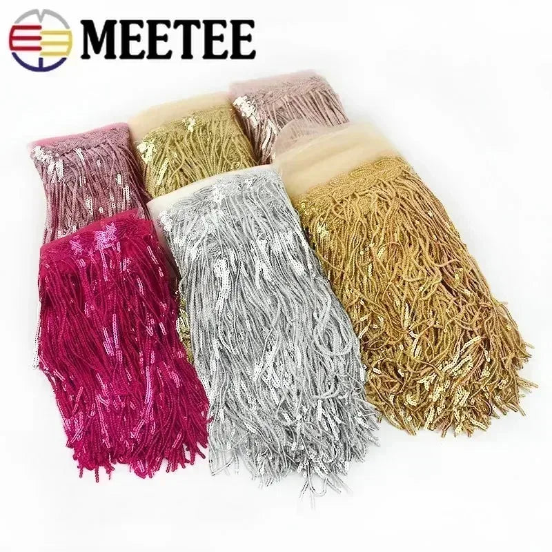 5/200Yards Meetee 10/18cm Sequin Tassel Lace Trim Fringe Trimming Ribbon for Clothing Dress Decoration DIY Sewing Accessories