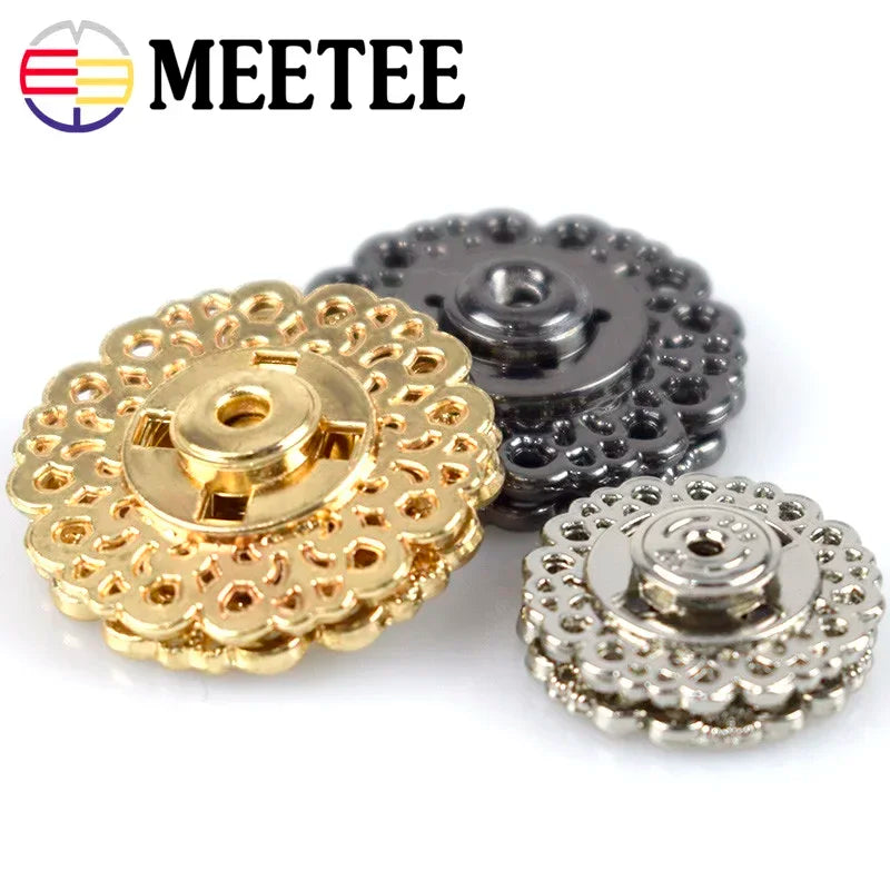 Meetee 15/300sets Scrapbooking Decor Metal Buttons Snap Stud Fastener Hollow Press Buckles for DIY Sewing Jacket Coat Clothes Craft