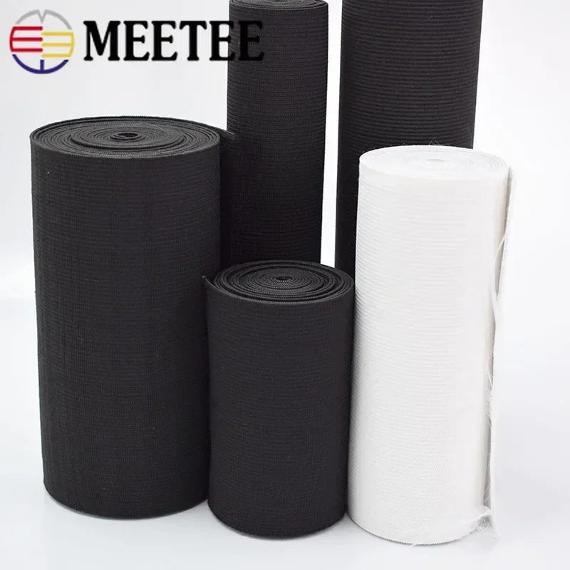 Meetee 3/100M 10/15/20/25cm Black White Elastic Bands Crochet Belt for Sewing Clothes Rubber Band Waist Strap Fabric Accessories