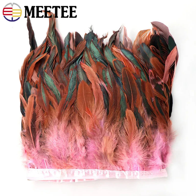 3/100M Meetee 5-6inch Natural Rooster Feather Tassel Lace Trim Fringe Ribbon for Party Dance Clothes Handmade Crafts Accessories