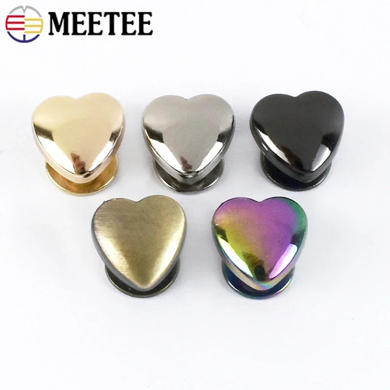 30/1100Pcs Meetee 8/13mm Heart Rivet Screw Bag Clothes Hardware Handbag Decorative Studs Button Nail Metal Buckles DIY Accessories