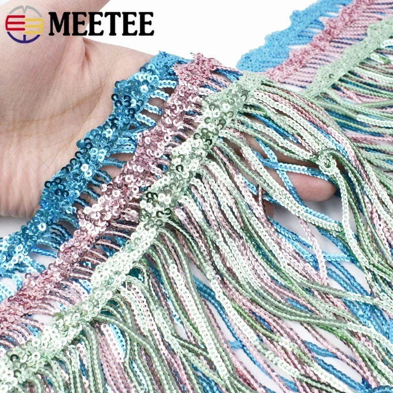 3/100Yards 17cm Metee Fringe Tassel Lace Ribbon Sequin Trims Colored For Dress Clothes Decorative Crafts Clothing Accessories