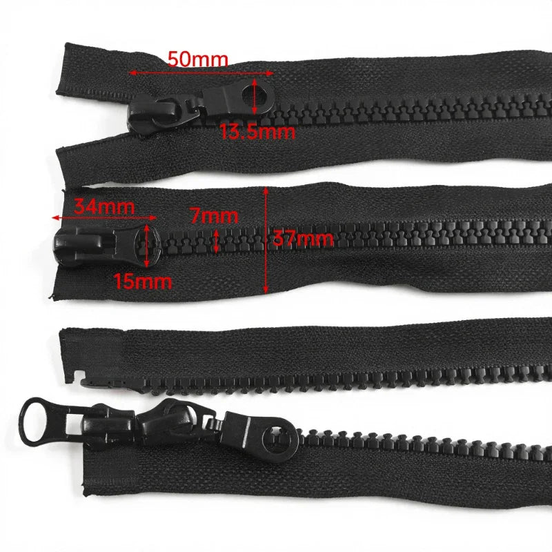 3/100Pcs 8# Resin Zipper 70/80/100/120/150/200cm Double Slider Two Way Black Plastic Zippers Tape Clothes Sewing Zip Repair Kits