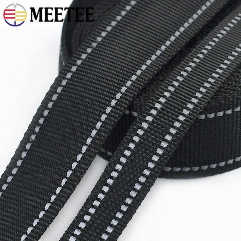 5/150M 20/25/38mm 1.8mm Thick Black Reflective Nylon Webbing Ribbon for Pet Collar Knapsack Belt Band Strap Tape DIY Bag Accessories