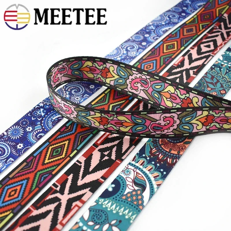 5/150Meters Meetee 38mm Jacquard Printed Webbing Ethnic Ribbon Bags Strap Tape for Sewing Garment Belt Accessories