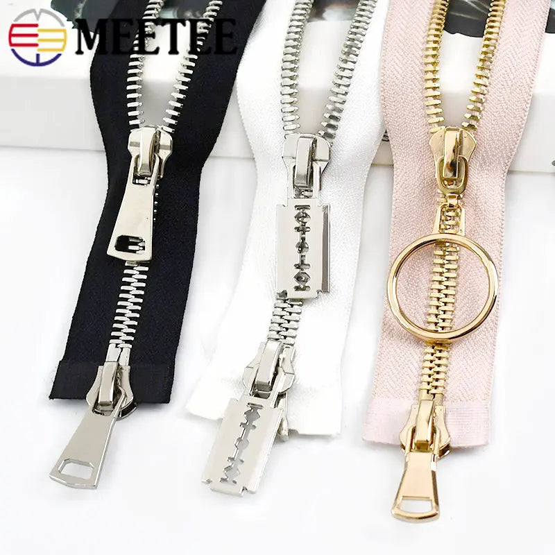 Meetee 1/20pcs 80/100/120cm 8# Double Sliders Zipper Metal Open-End Zips for Down Jacket Coat Repair Parts Zippers DIY Sewing Zip