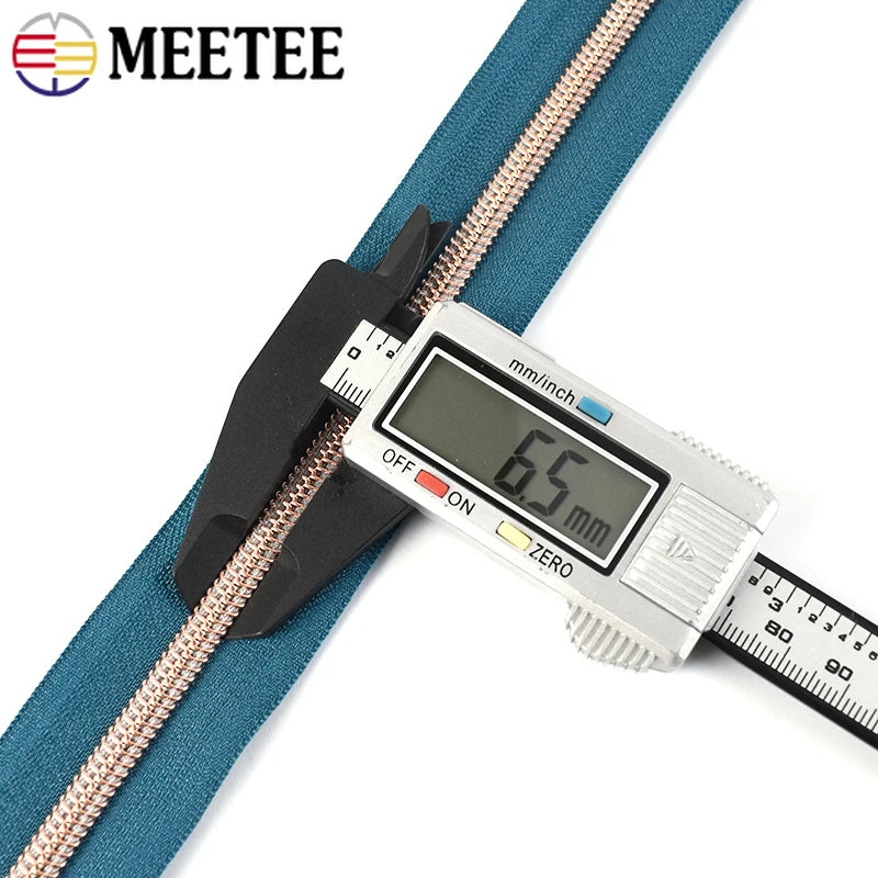 8/200Meters 5# Long Nylon Zipper Tape RoseGold Teeth Zippers Sliders for Bag Garment Repair Zips Kit DIY Sewing Accessories