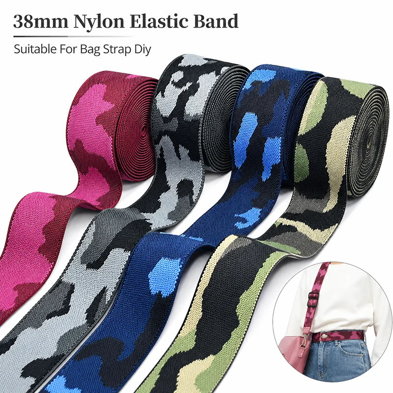 5/150Meters 38mm Camouflage Jacquard Nylon Elastic Bands for Pants Belt Rubber Band 1.4mm Thick Stretch Webbing Sewing Supplies
