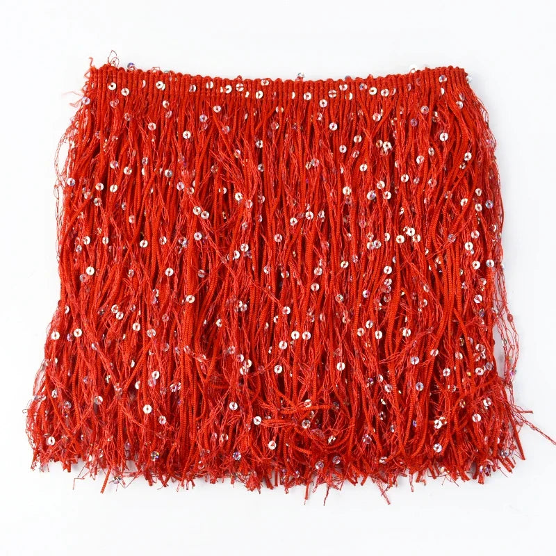 2/60Meters Meetee 20cm Sequin Tassel Fringe Lace Trim Dress Decoration Sewing Fringes Trimming Latin Stage Costume Tassels Ribbon