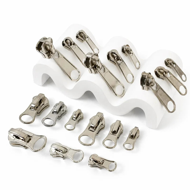 50Pcs 3# 5# 8# Meetee Silver Nylon Zipper Sliders Backpack Jacket Zips Heads Pocket Closure Replacement Broken Zippers Puller