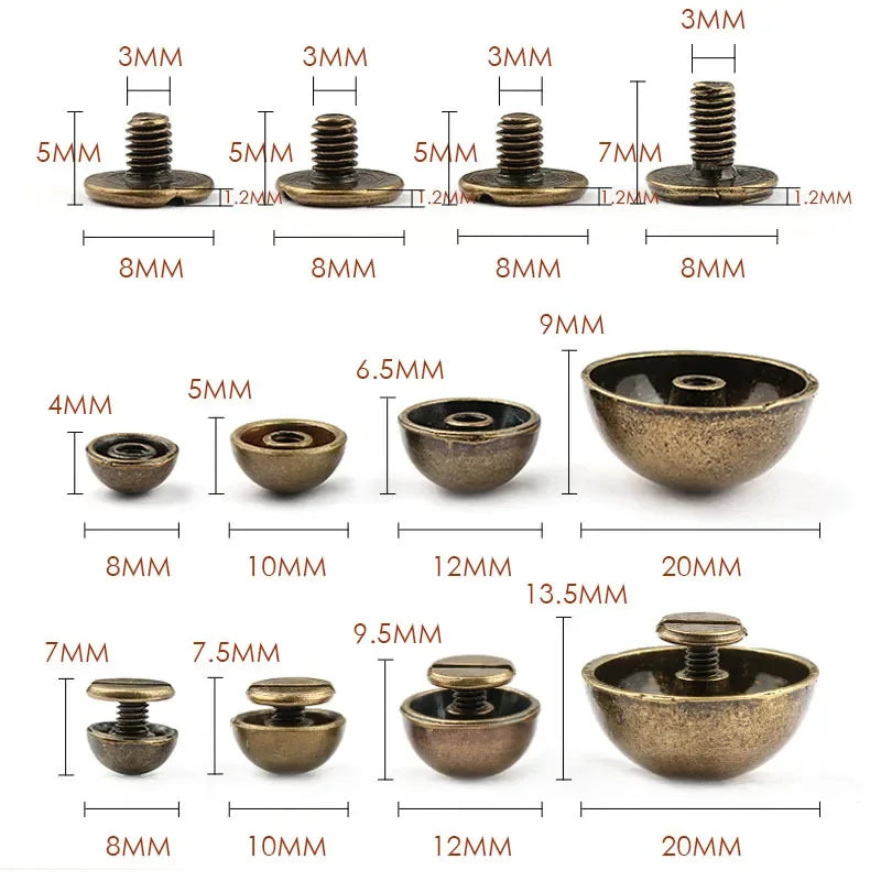 Meetee 30/1000Pcs 8/10/12/15/20mm Metal Buckles Decorative Rivets for Bag Belt Shoes Round Nailhead Clasp DIY Hardware Accessories