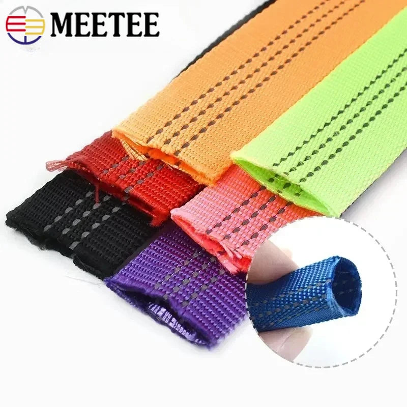 5/200Meters 25mm Nylon Tubular Webbing Tape for Sewing Bag Strap Double-layer Ribbon Backpack Belt Reflective Band DIY Accessories