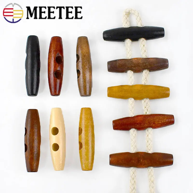 30/1000pcs Meetee Wooden Buttons 30-60mm 2 Holes Natural Wood Horn Toggle for Wool Sweater Coat Bags Garment Accessories C1-27