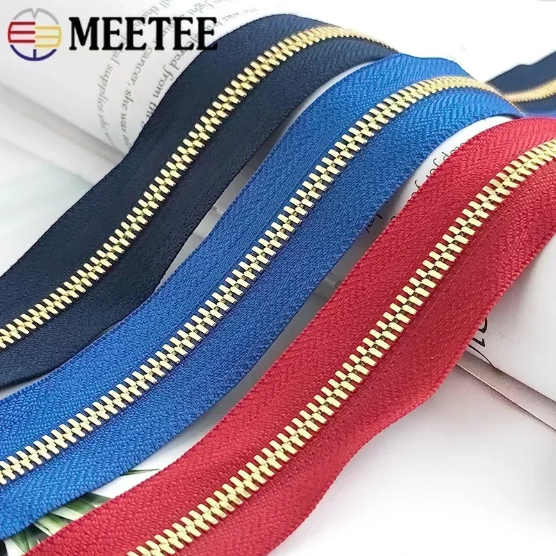 2/50Yards 5# Colorful Metal Zipper Gold/Sliver Teeth Double Pull Open-end Zips Tape Bag Garment Zip Repair Kit Sewing Accessory