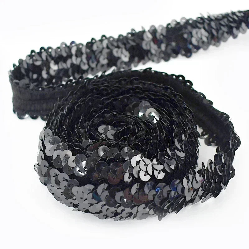 5/150M 30mm Sequins Lace Trim Stretch Ribbon Strap Laces Fabric for Craft Wedding Dress Clothes Elastic Band Sewing Accessories