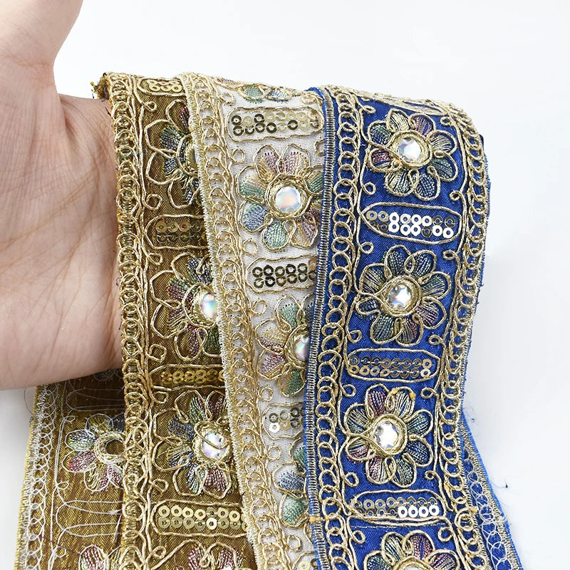 8/200Yards Embroidery Jacquard Lace Trim Sequin Trimming Cloths Decoration Ribbon Band Wedding Dress Decor DIY Sewing Accessories