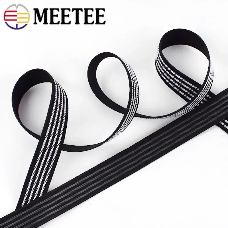 20/25mm 8/300M Anti-slip Elastic Bands White Black Rubber Material for Shoe Belts Backpack Waist Belt Sewing DIY Craft Accessory